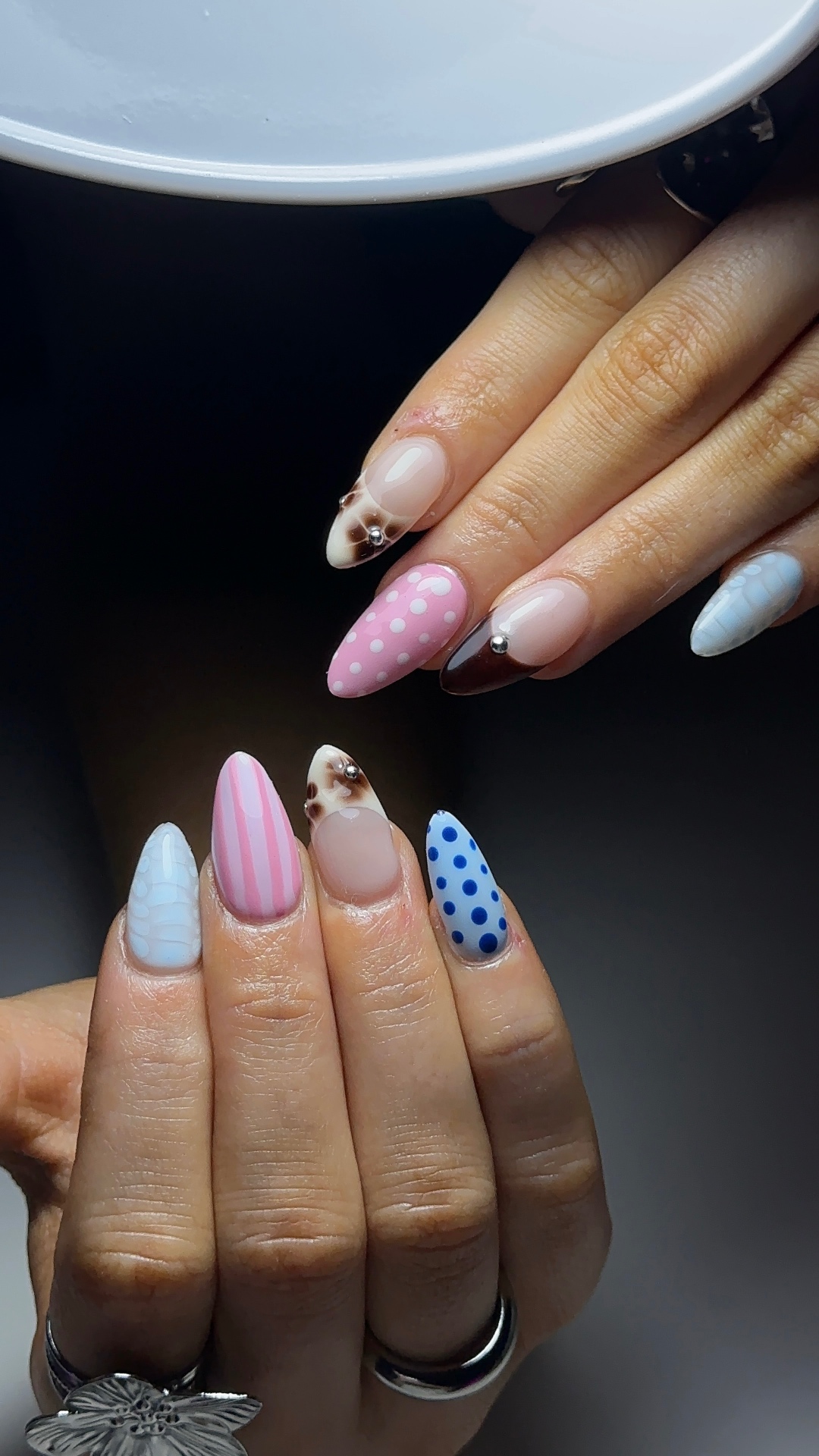 Pastel polka dot and stripe nail art