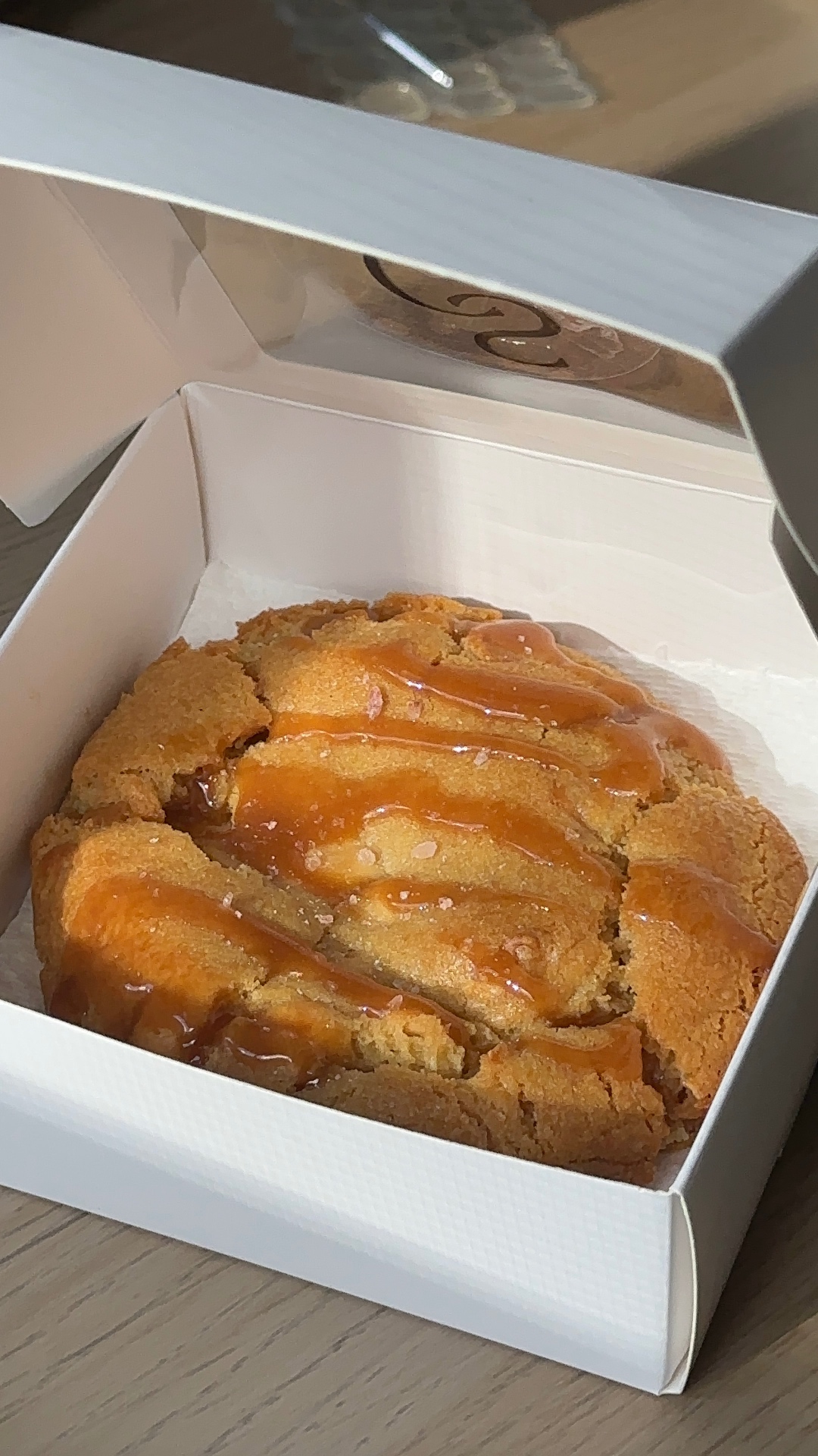 Salted caramel cookie drizzled with caramel and finished with flaked salt