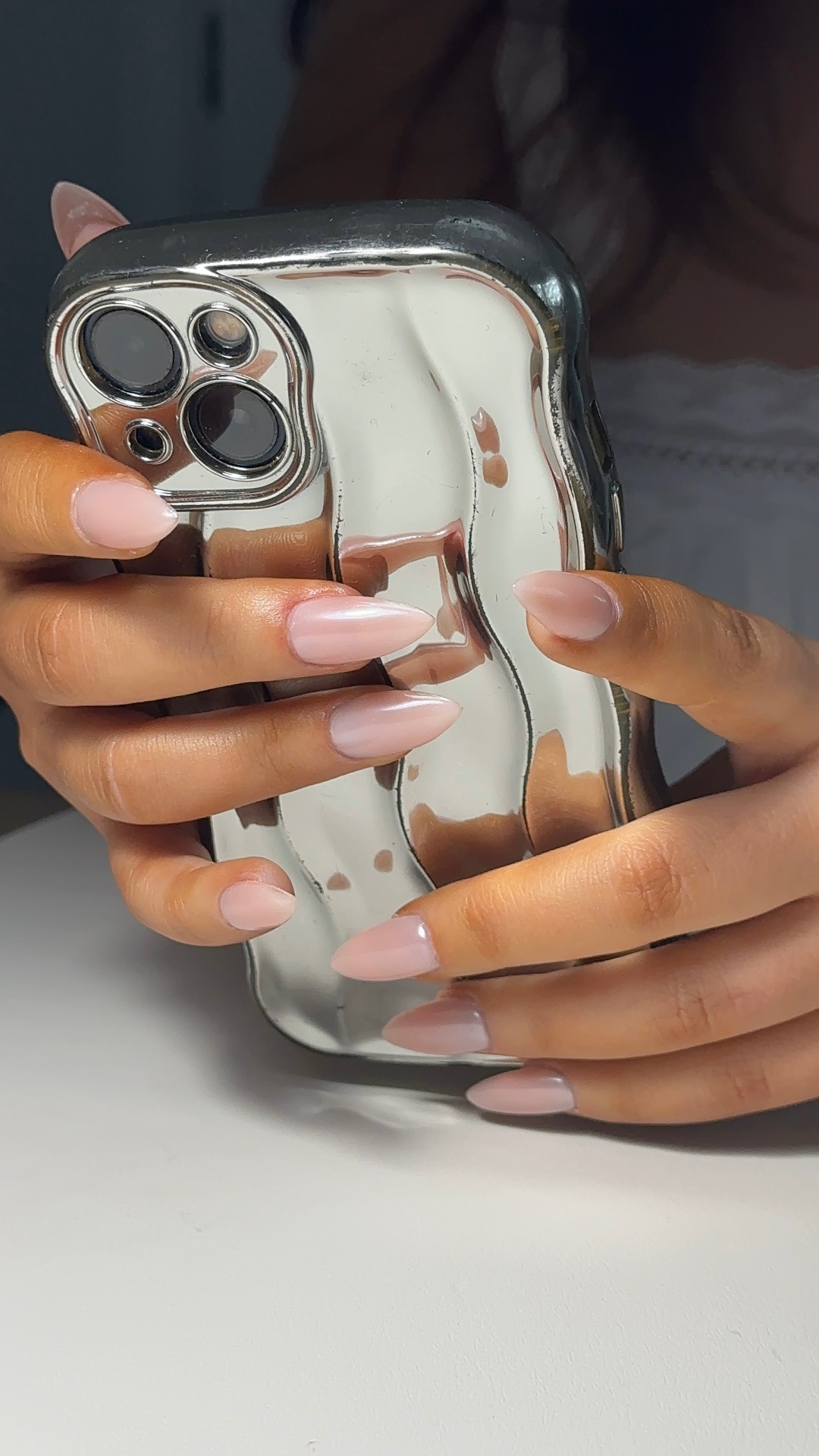 The Self Care Suite — editorial manicure against denim
